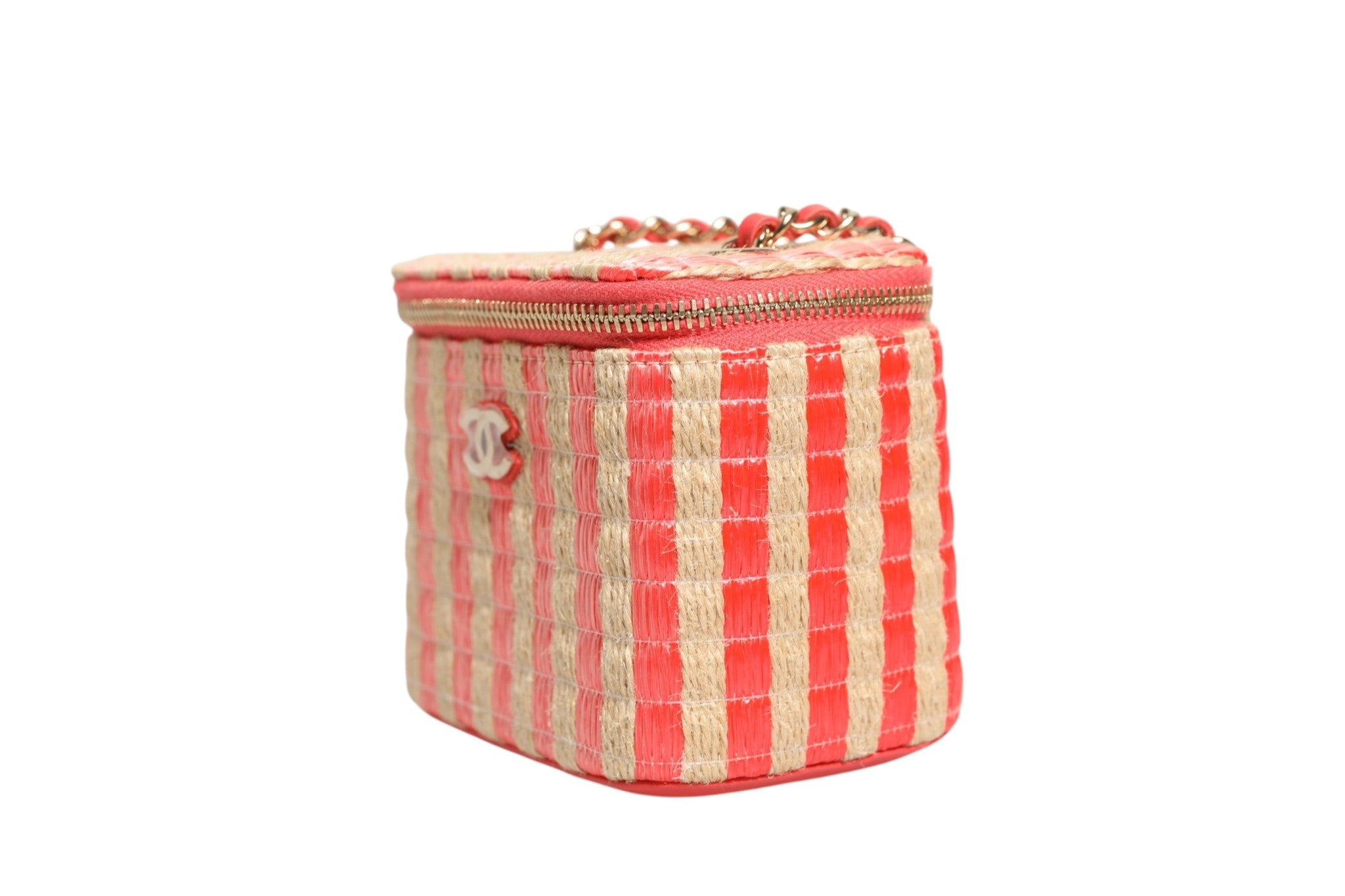 Chanel Raffia Jute Striped Mini Vanity Women's Case