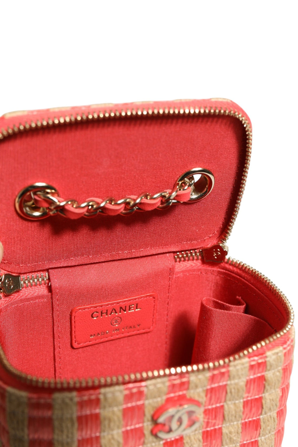Chanel Raffia Jute Striped Mini Vanity Women's Case
