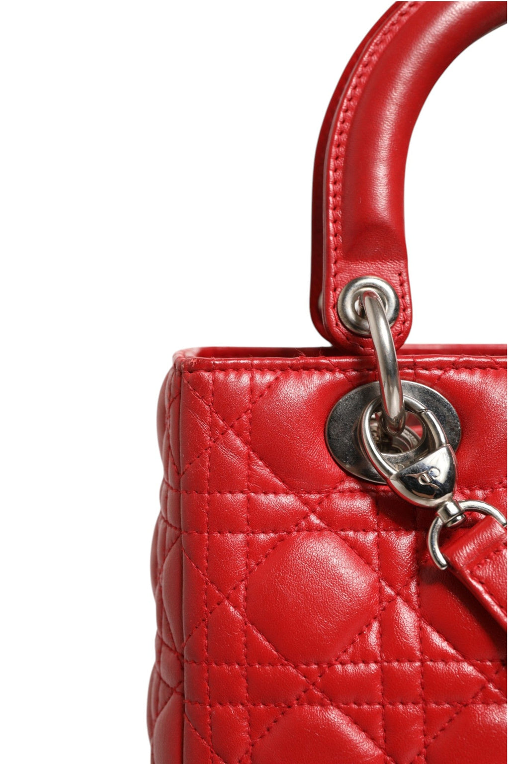Christian Dior Red Cannage Lambskin Leather Lady Dior Women's Bag (Pre-Owned)
