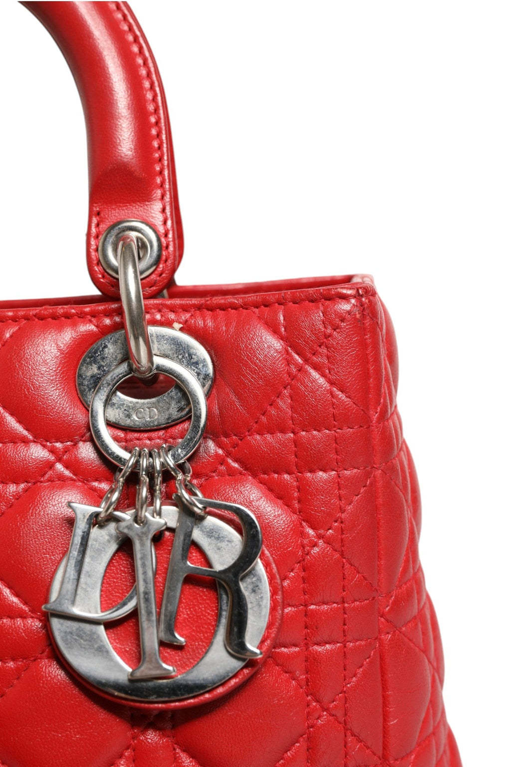Christian Dior Red Cannage Lambskin Leather Lady Dior Women's Bag (Pre-Owned)