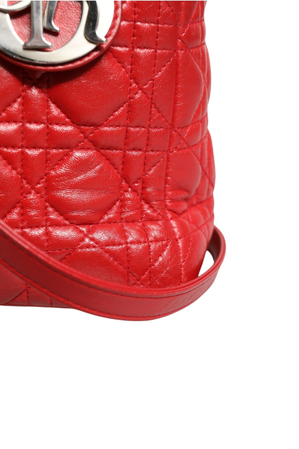 Christian Dior Red Cannage Lambskin Leather Lady Dior Women's Bag (Pre-Owned)