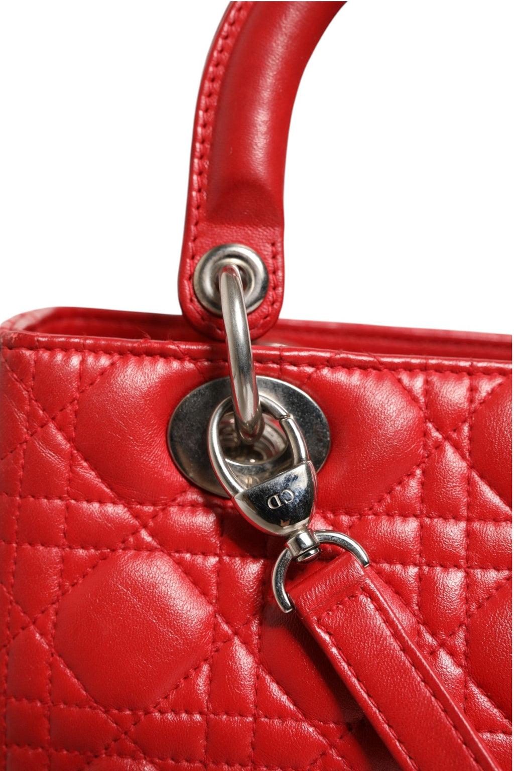 Christian Dior Red Cannage Lambskin Leather Lady Dior Women's Bag (Pre-Owned)
