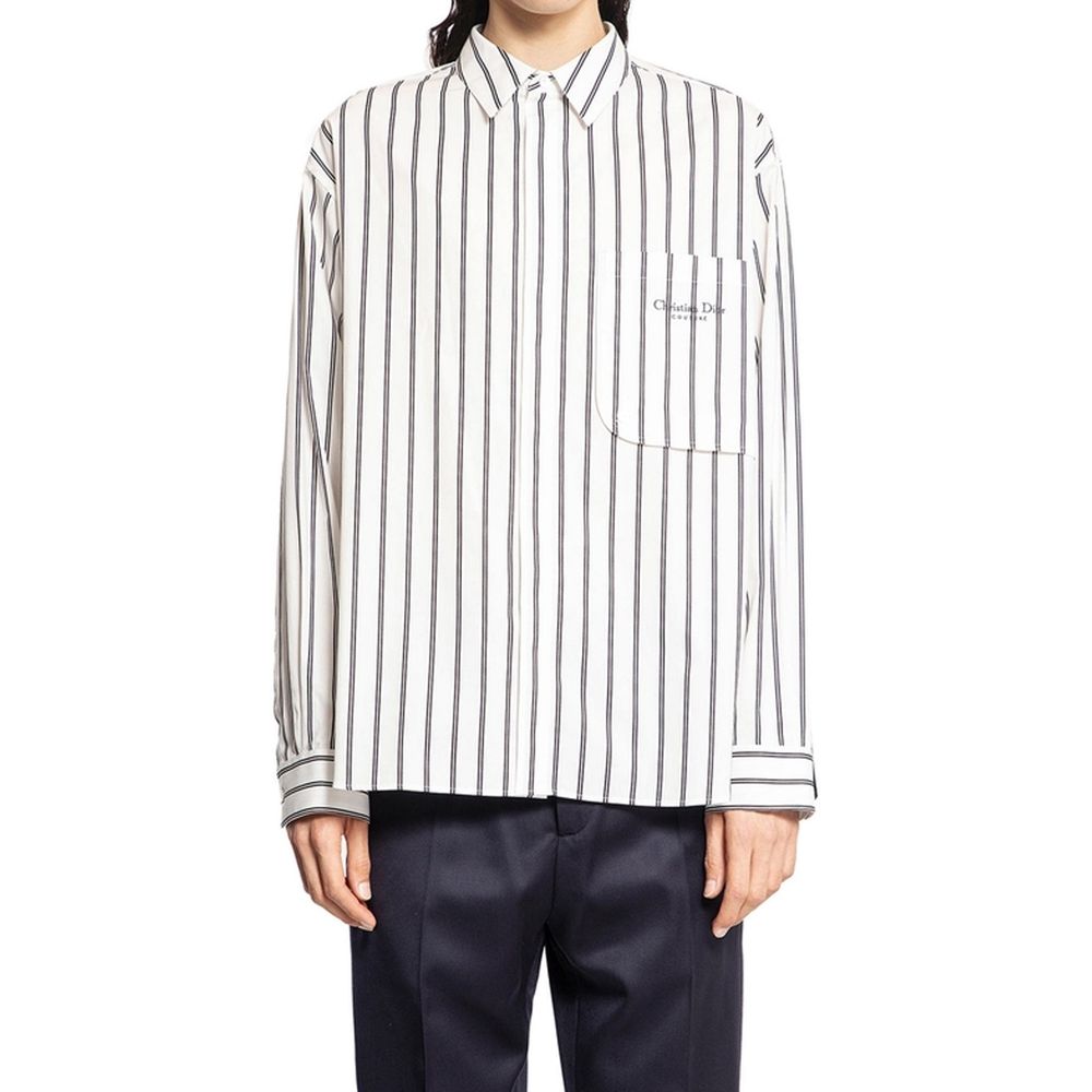 Dior White Cotton Pattern Men's Shirt