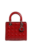 Christian Dior Cherry Red Patent Leather Cannage Quilting Small Lady Dior Women's Bag (Pre-Owned)