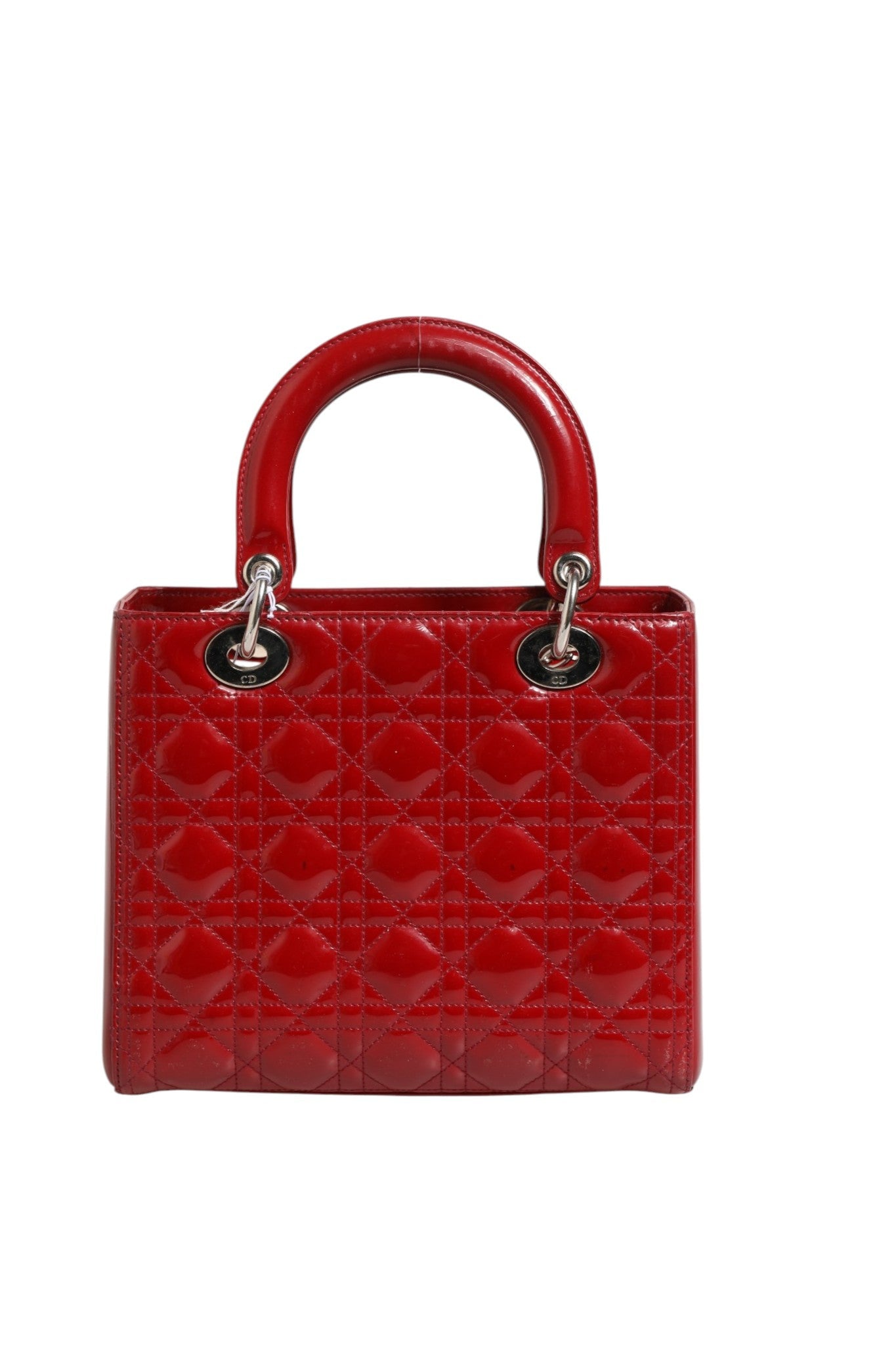 Christian Dior Cherry Red Patent Leather Cannage Quilting Small Lady Dior Women's Bag (Pre-Owned)