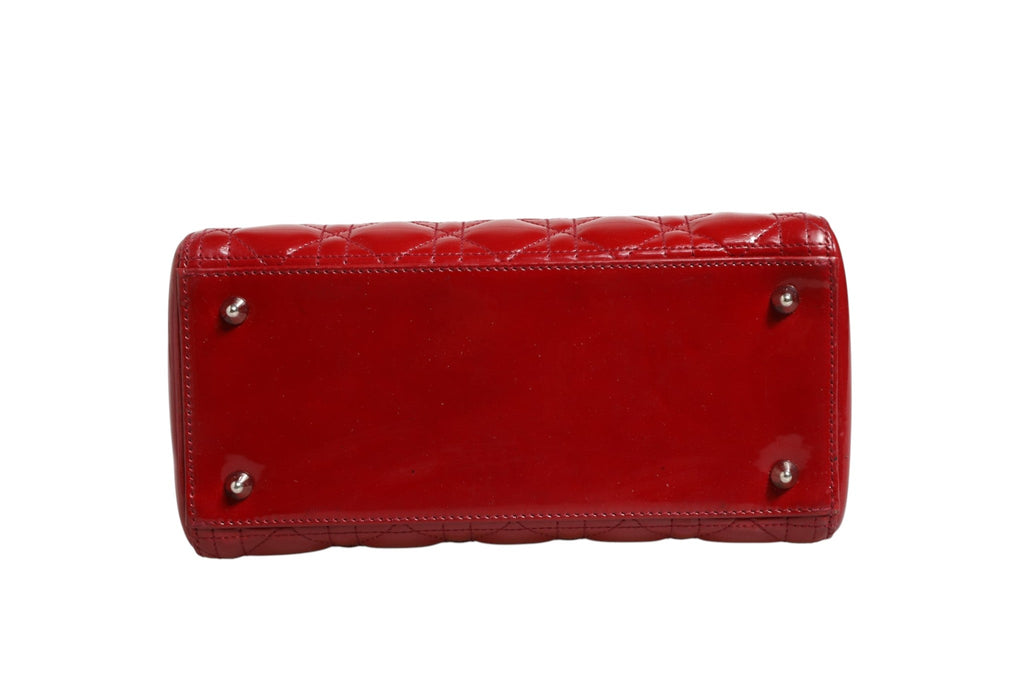Christian Dior Cherry Red Patent Leather Cannage Quilting Small Lady Dior Women's Bag (Pre-Owned)
