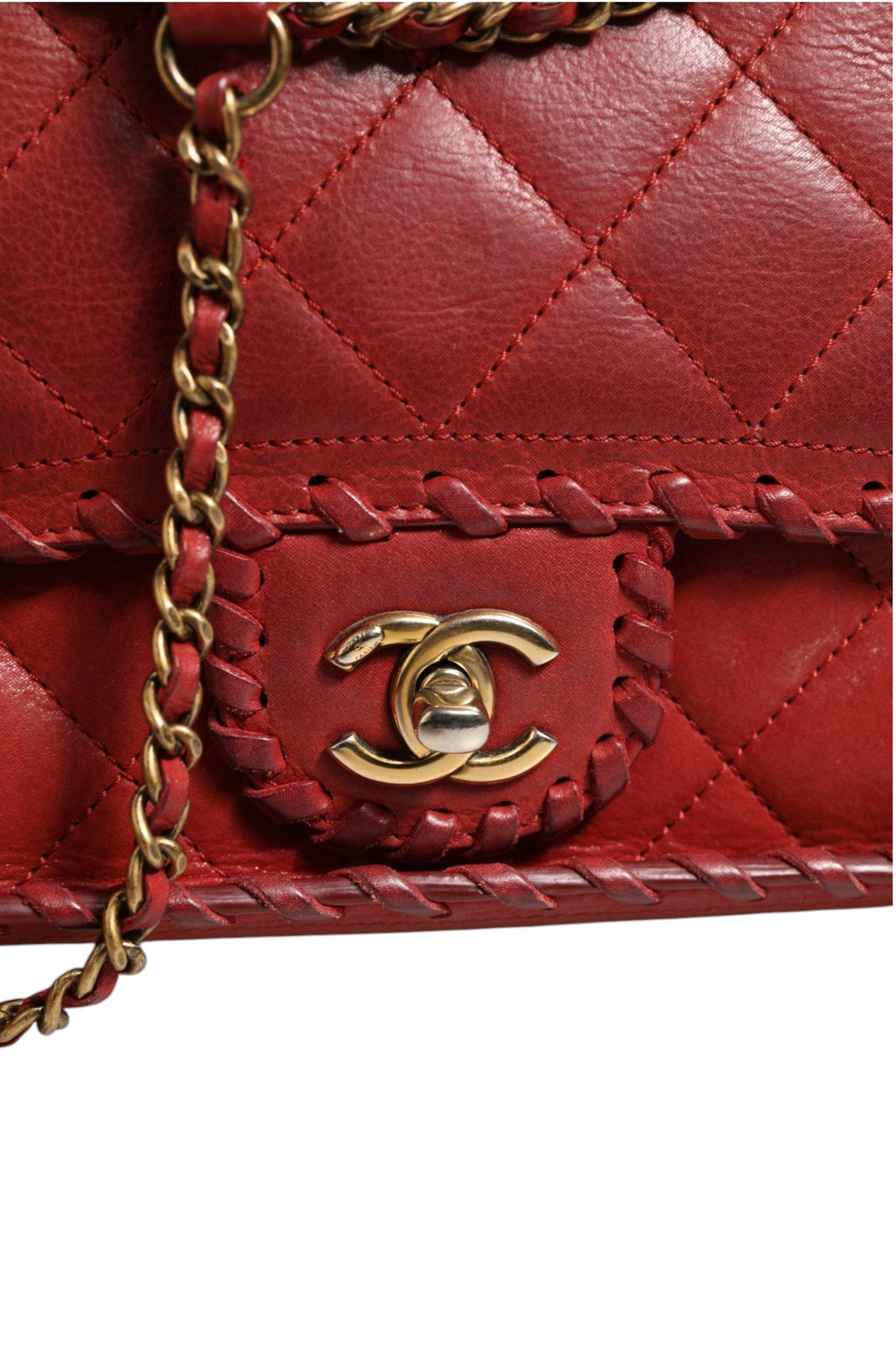 Chanel Mini Flap Bag Lambskin Braided Calfskin Gold Tone Women's Metal