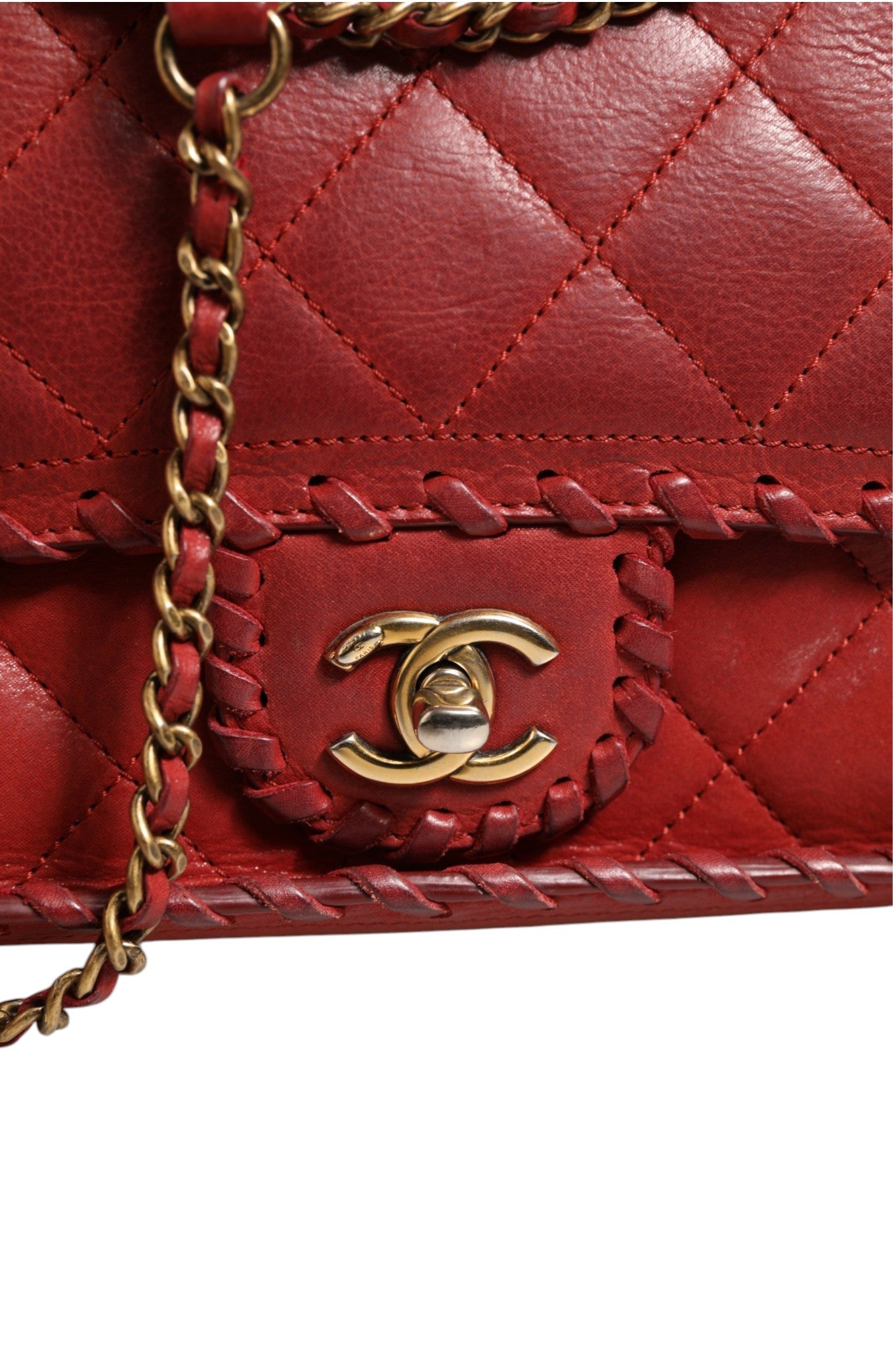 Chanel Mini Flap Bag Lambskin Braided Calfskin Gold Tone Women's Metal