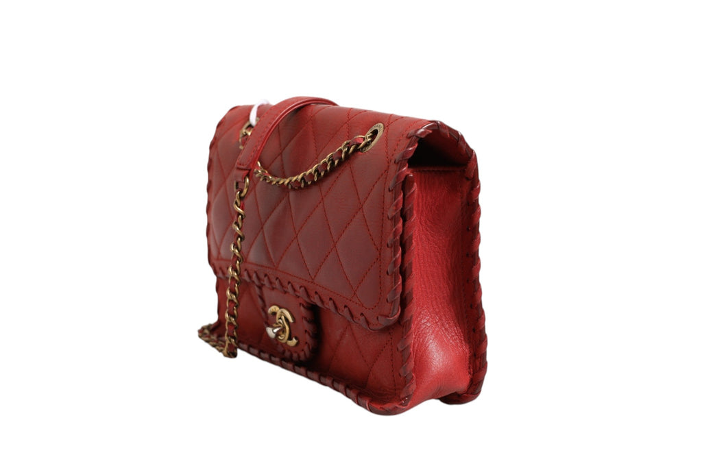 Chanel Mini Flap Bag Lambskin Braided Calfskin Gold Tone Women's Metal