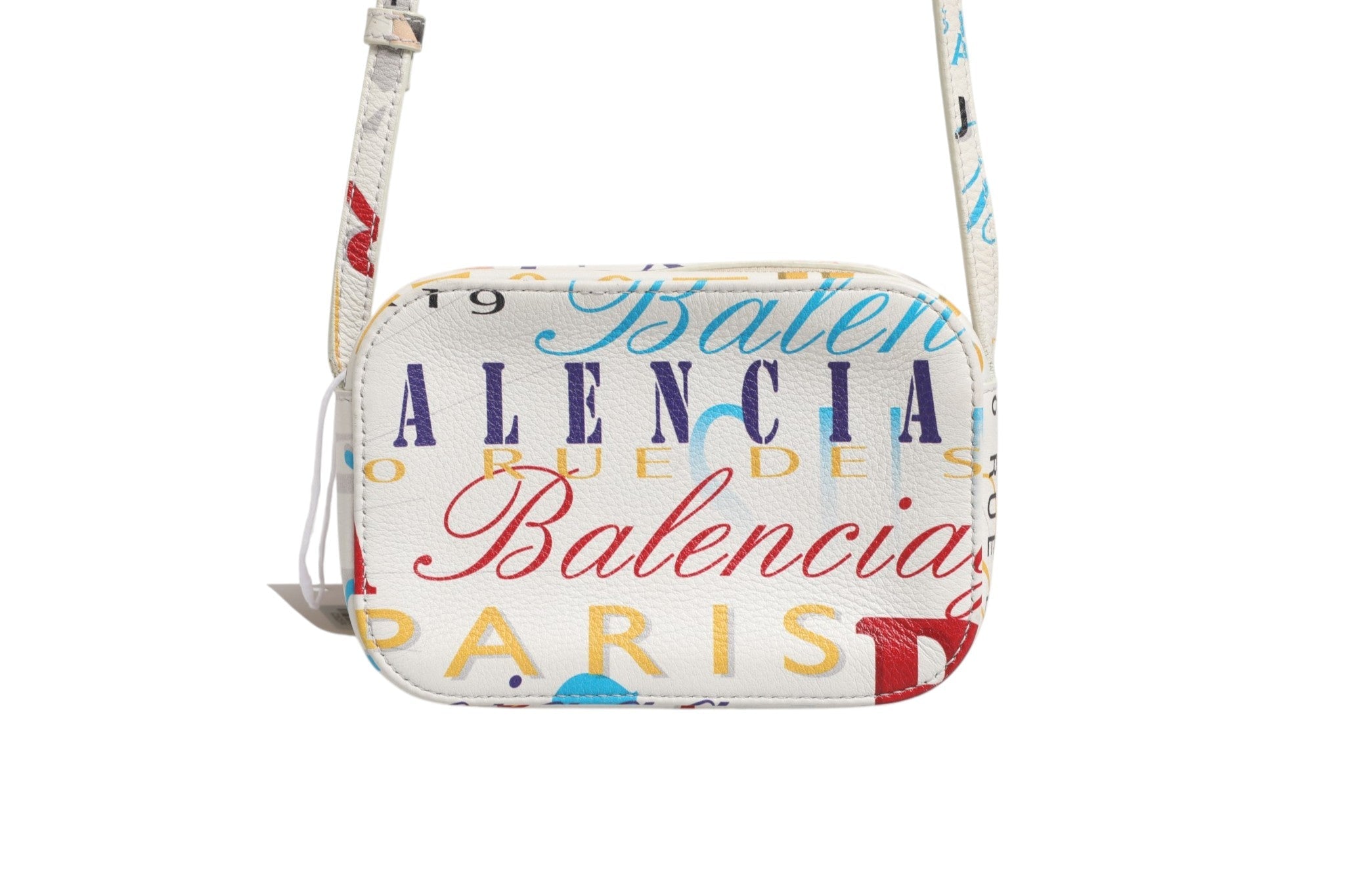 Balenciaga White Graffiti Print Leather Mini City Women's Hand