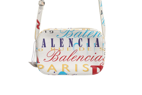 Balenciaga White Graffiti Print Leather Mini City Women's Hand