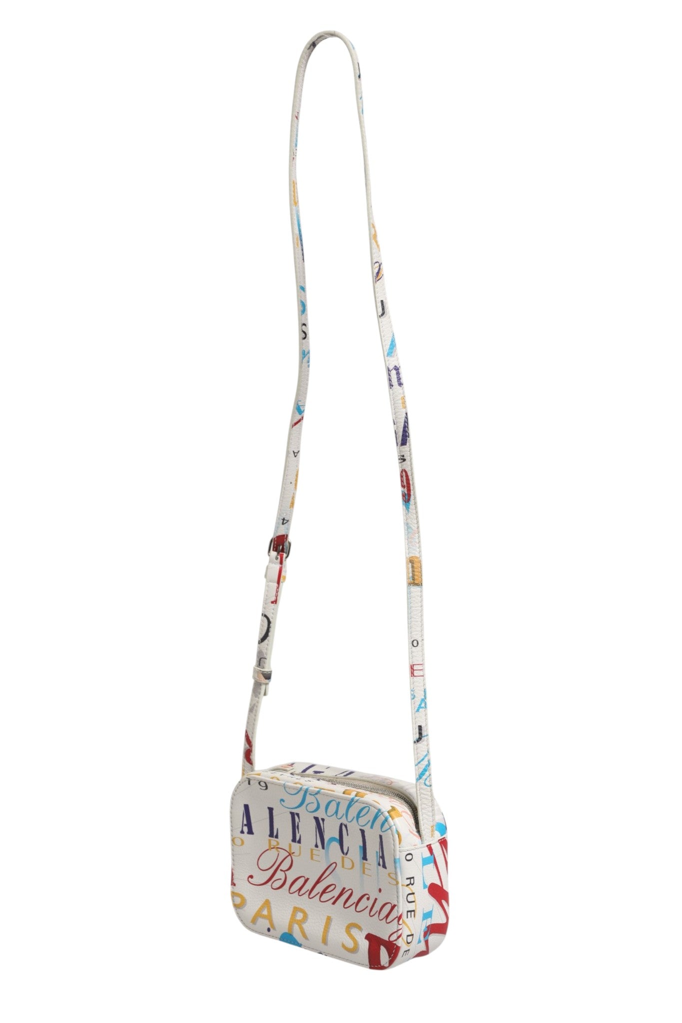 Balenciaga White Graffiti Print Leather Mini City Women's Hand