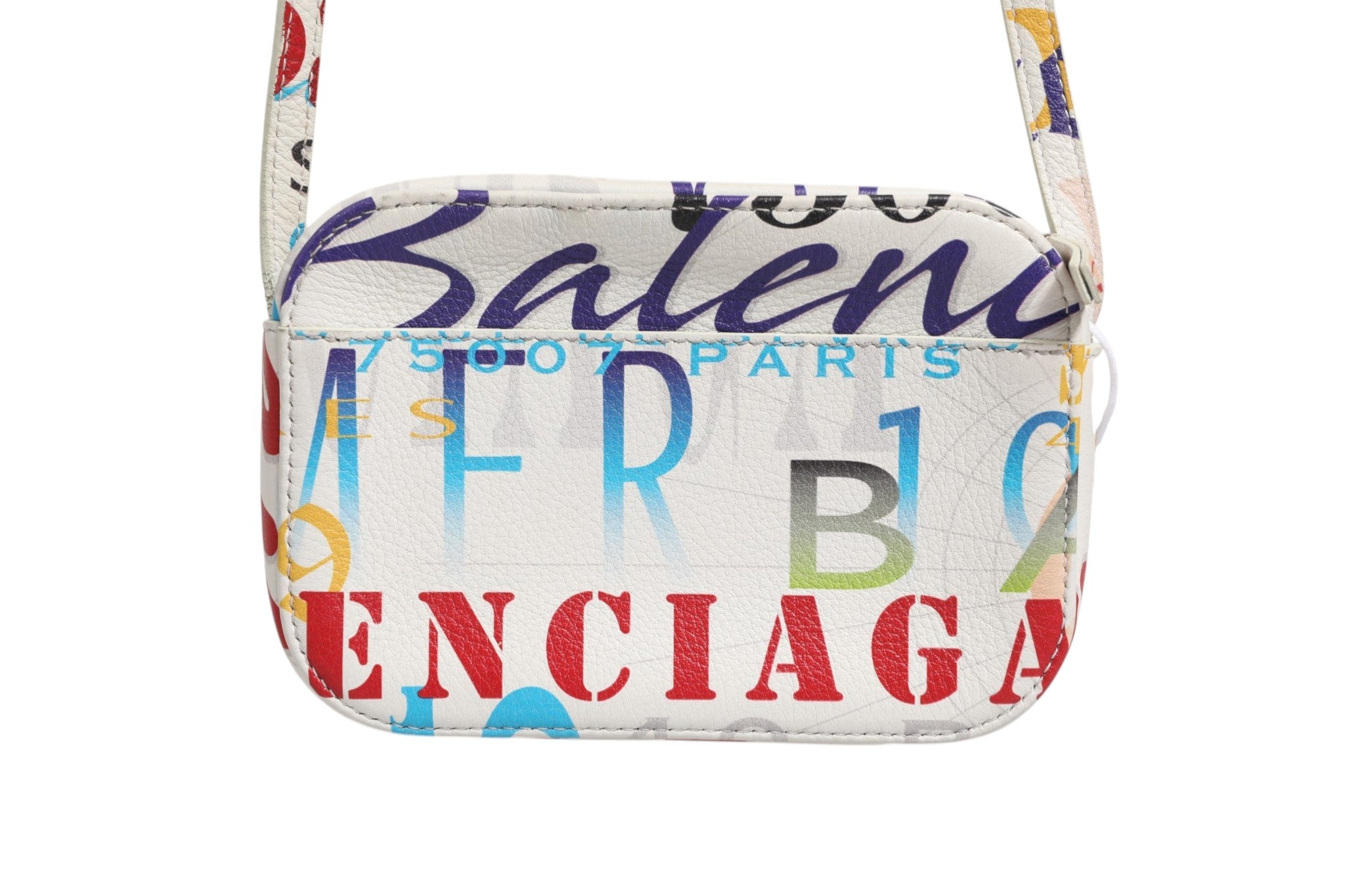 Balenciaga White Graffiti Print Leather Mini City Women's Hand