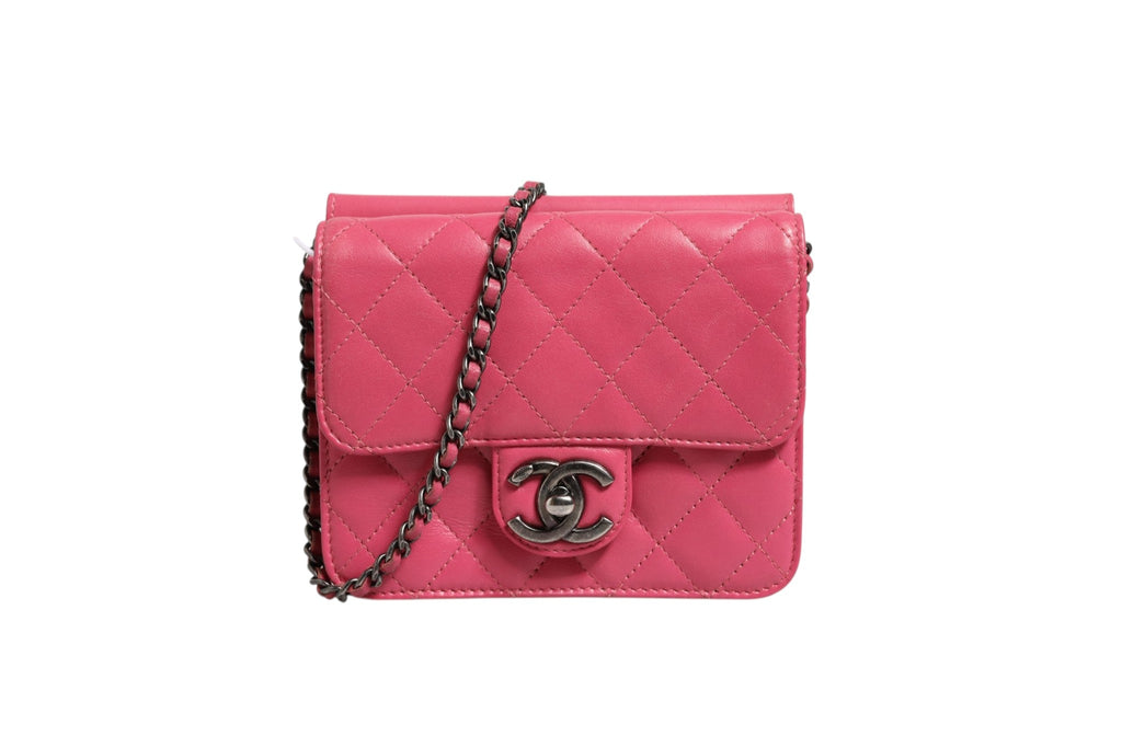 Chanel Pink Quilted Lambskin Leather Classic Square Mini Flap Women's Bag