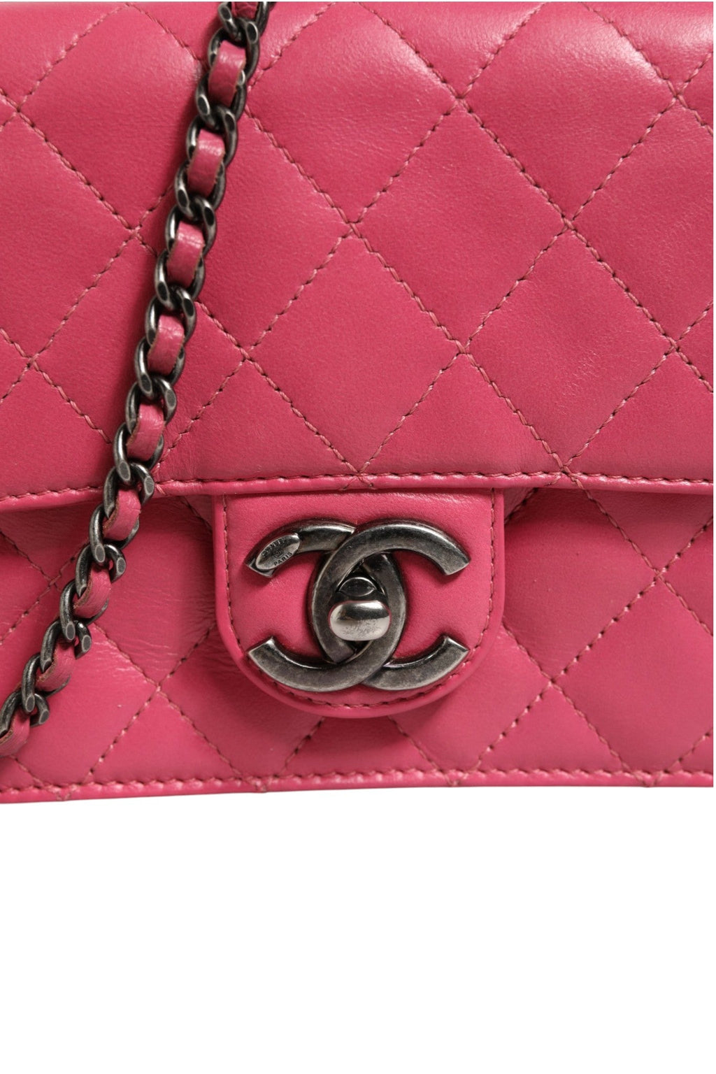 Chanel Pink Quilted Lambskin Leather Classic Square Mini Flap Women's Bag