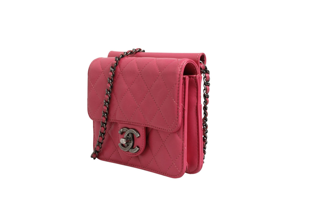 Chanel Pink Quilted Lambskin Leather Classic Square Mini Flap Women's Bag