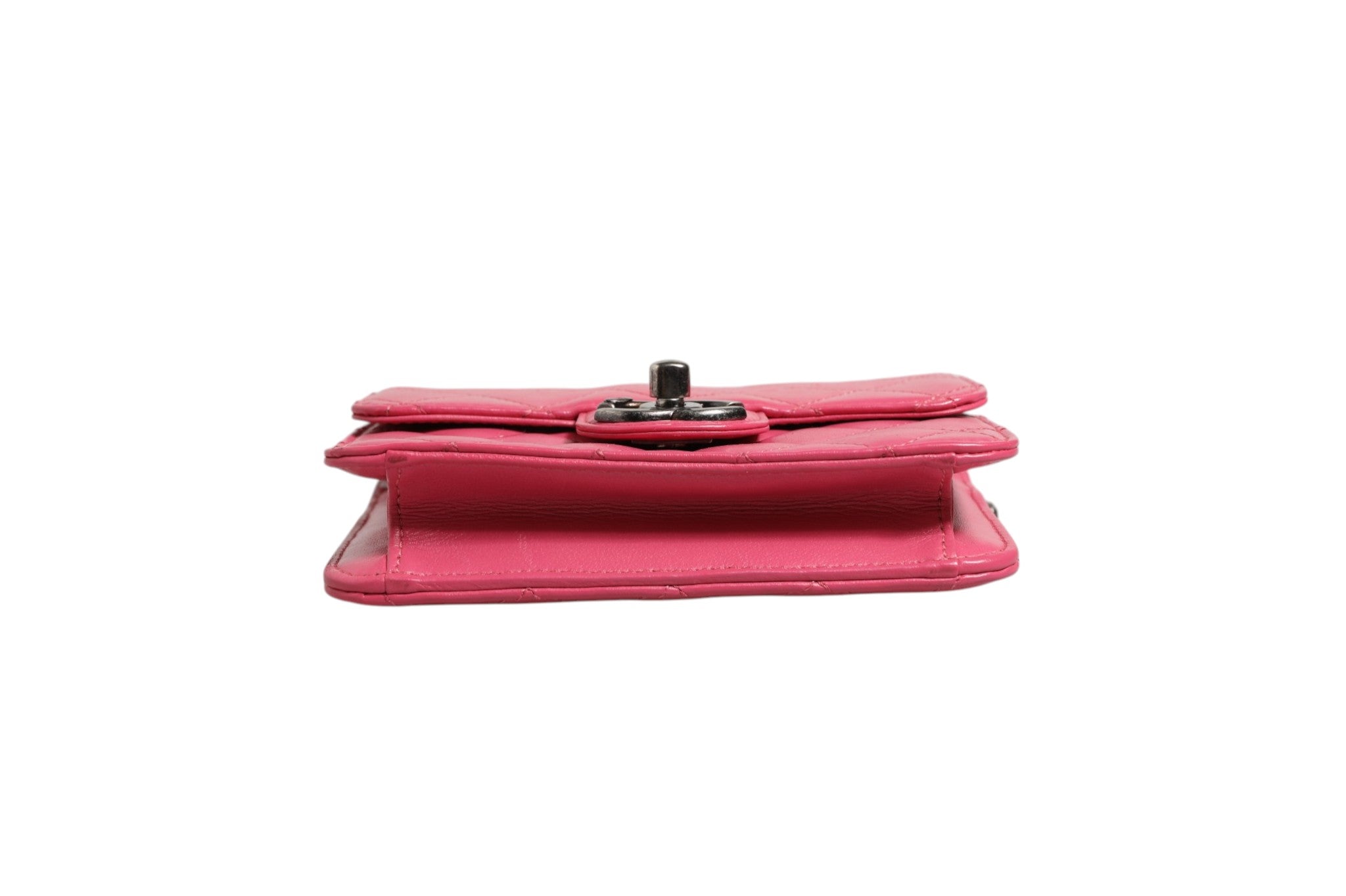 Chanel Pink Quilted Lambskin Leather Classic Square Mini Flap Women's Bag