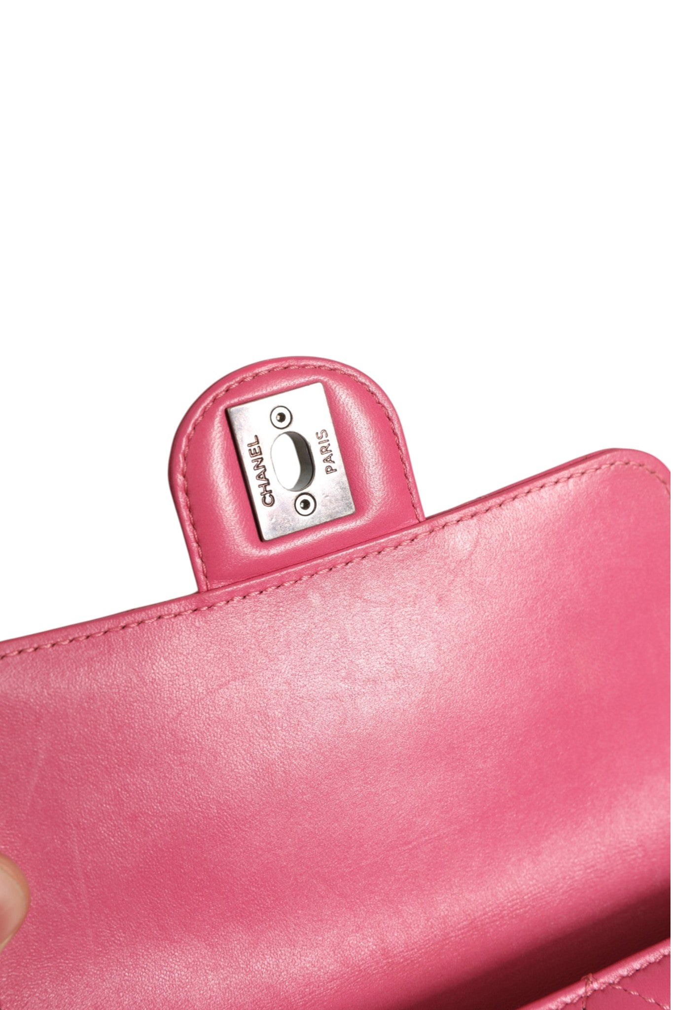 Chanel Pink Quilted Lambskin Leather Classic Square Mini Flap Women's Bag