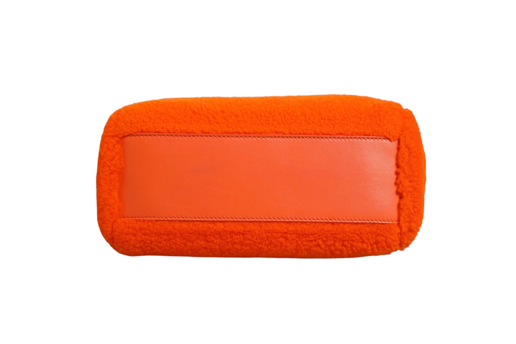 Fendi Orange Leather and Shearling Mini Peekaboo Top Handle Women's Bag
