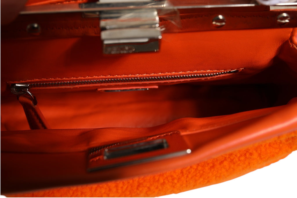 Fendi Orange Leather and Shearling Mini Peekaboo Top Handle Women's Bag
