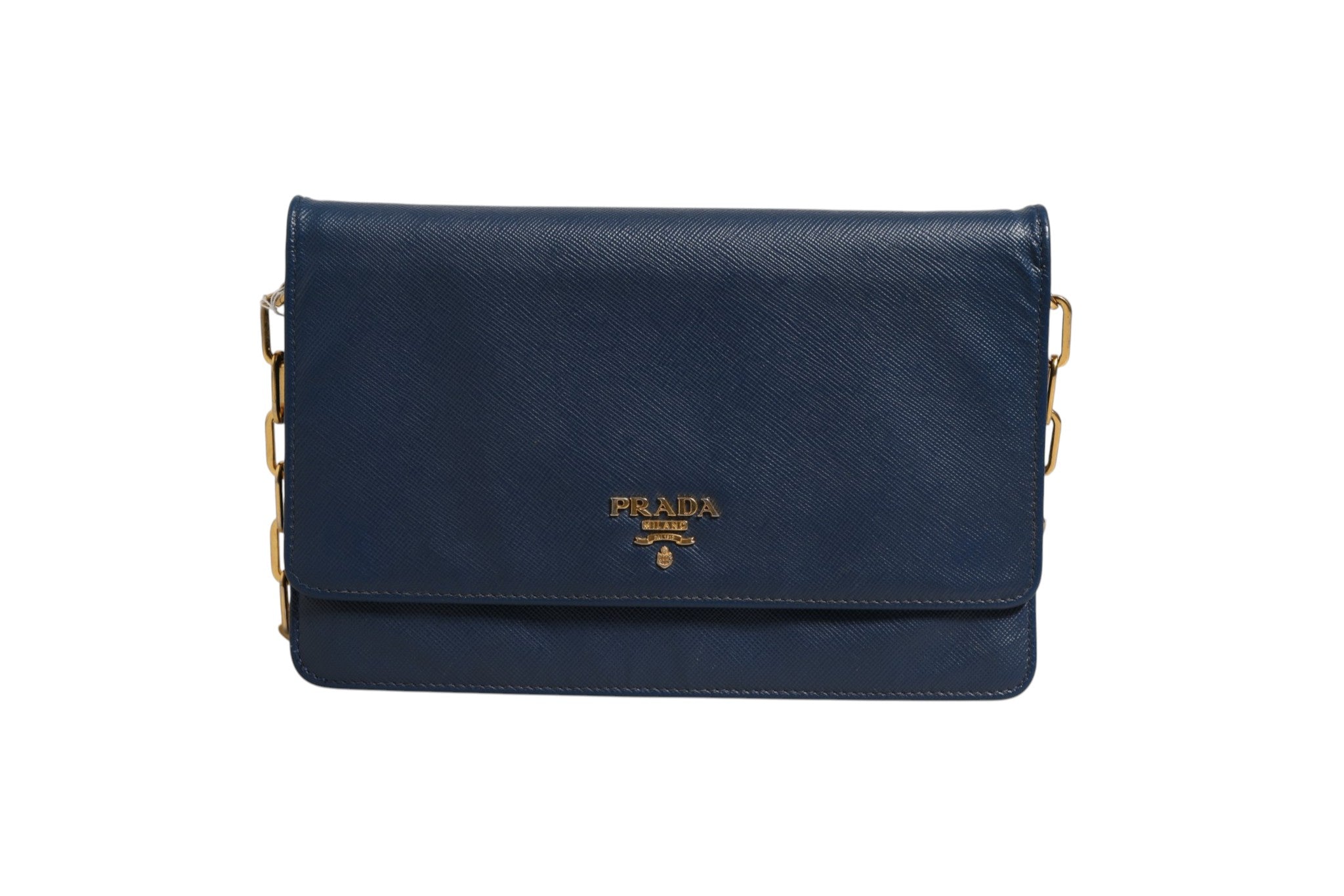 Prada Blue Saffiano Leather Wallet on Chain Clutch Women's Bag