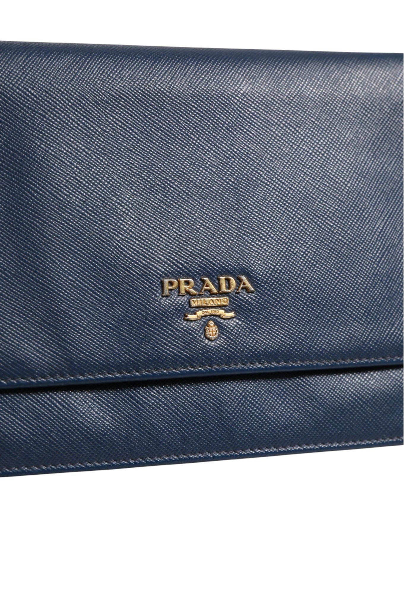 Prada Blue Saffiano Leather Wallet on Chain Clutch Women's Bag
