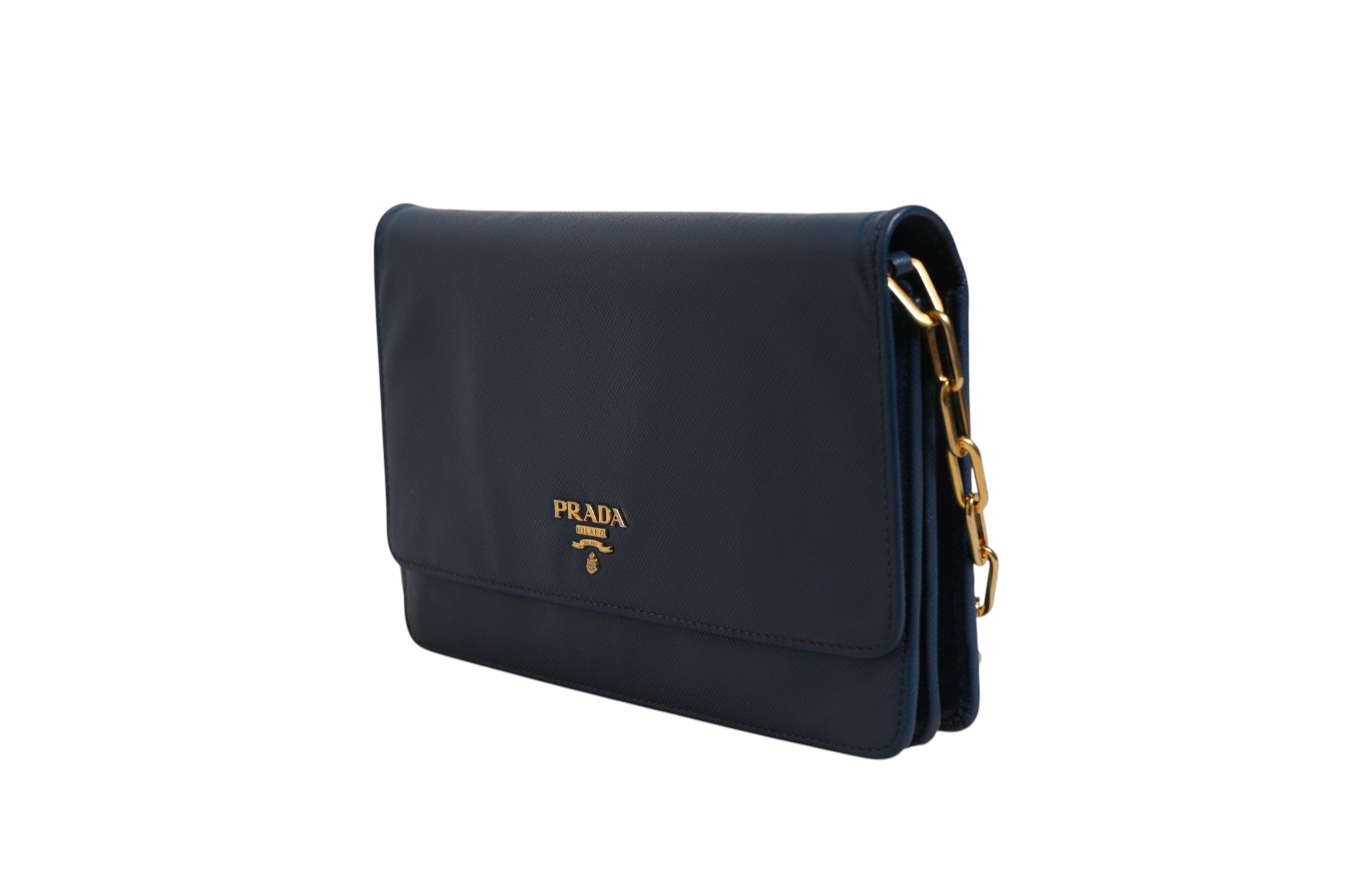 Prada Blue Saffiano Leather Wallet on Chain Clutch Women's Bag