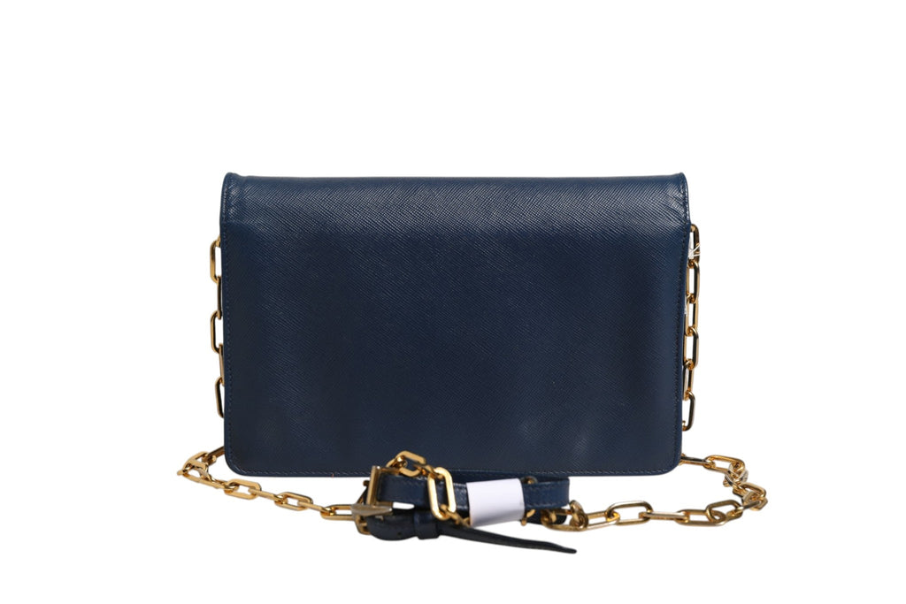 Prada Blue Saffiano Leather Wallet on Chain Clutch Women's Bag