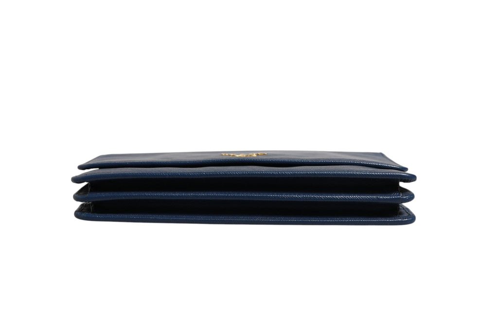 Prada Blue Saffiano Leather Wallet on Chain Clutch Women's Bag