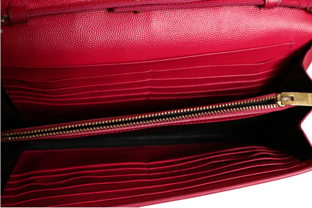 Saint Laurent Red Leather Monogram Wallet on Women's Chain (Pre-Owned)