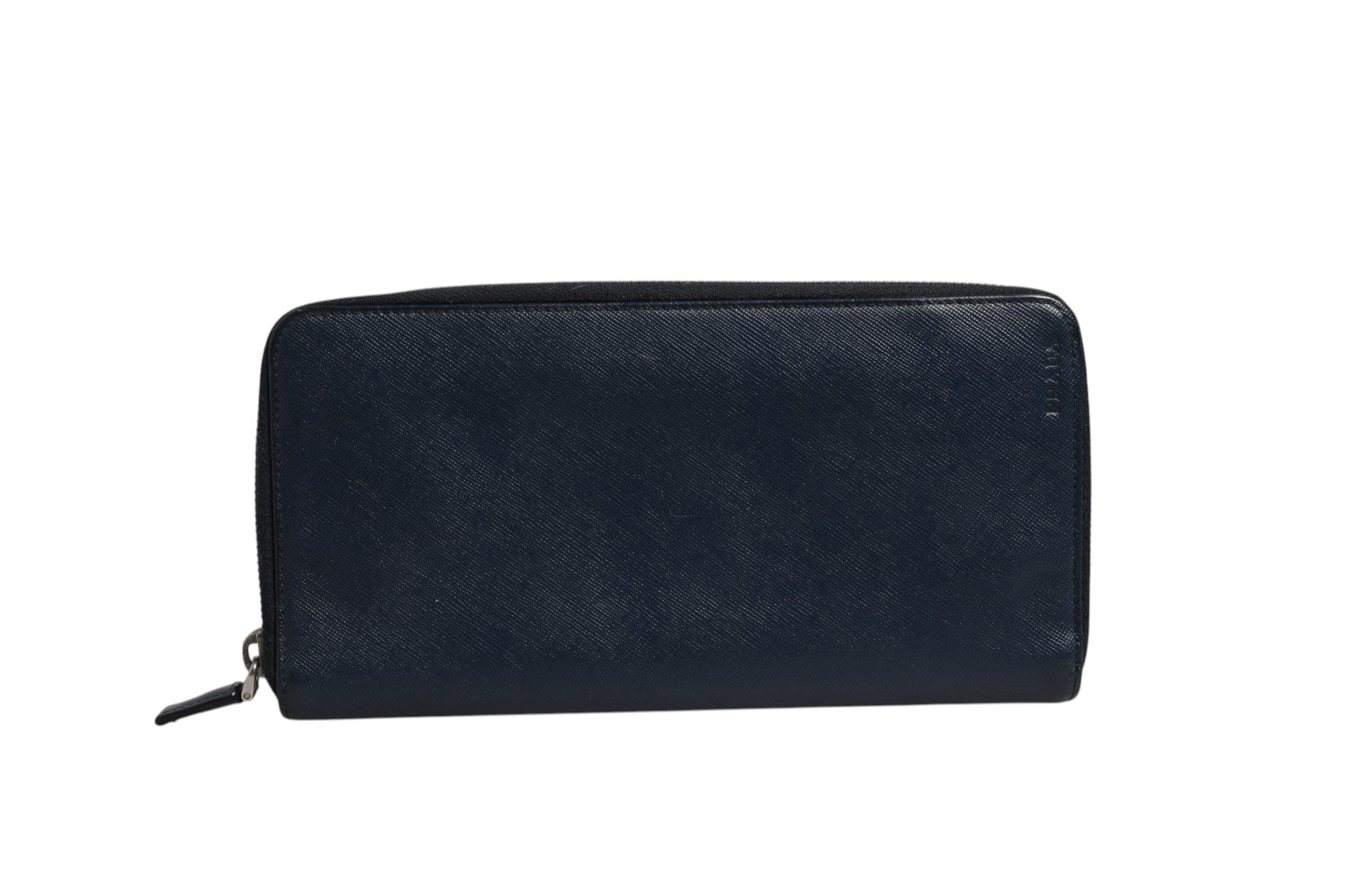Prada Navy Oliver Embossed Leather Zip-Around Women's Wallet