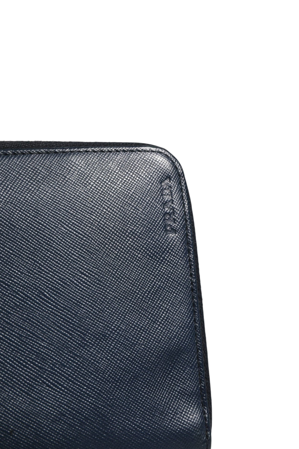 Prada Navy Oliver Embossed Leather Zip-Around Women's Wallet