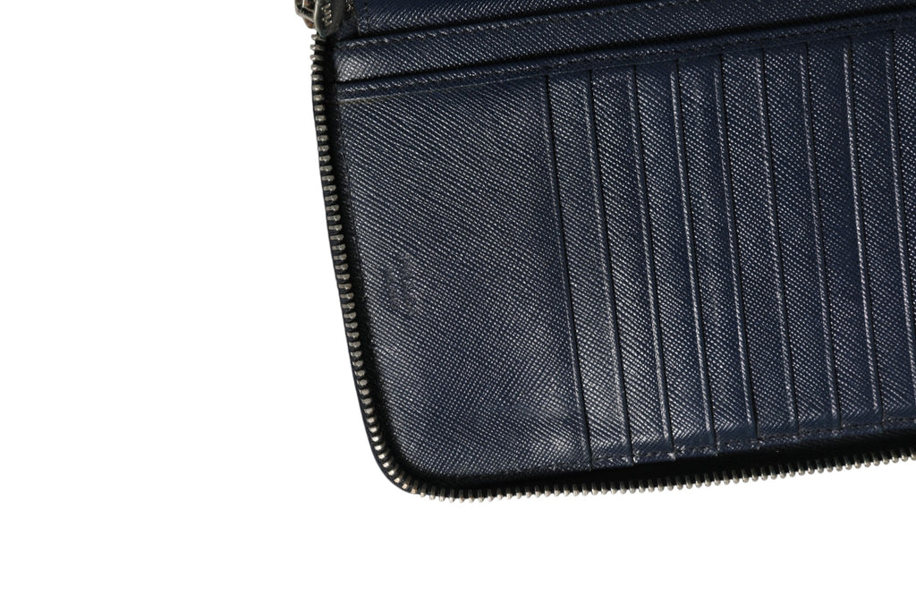 Prada Navy Oliver Embossed Leather Zip-Around Women's Wallet