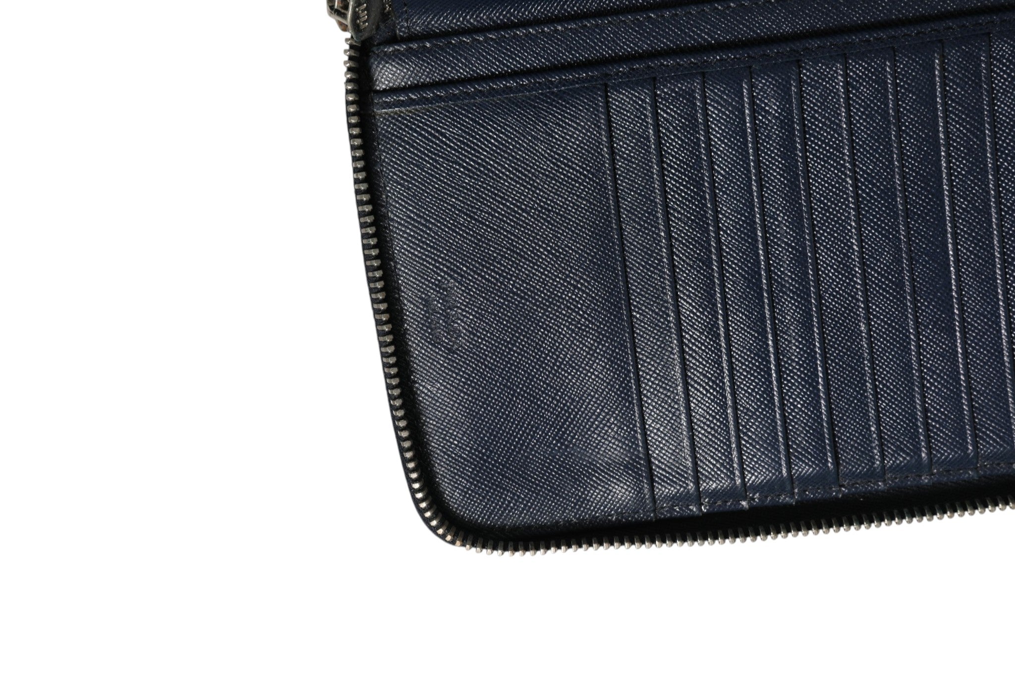 Prada Navy Oliver Embossed Leather Zip-Around Women's Wallet