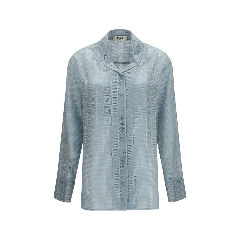Fendi Blue Silk Dress Women's Shirt