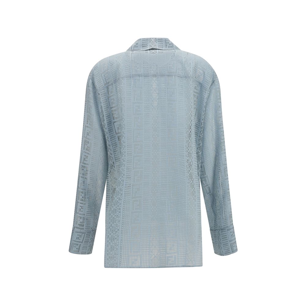 Fendi Blue Silk Dress Women's Shirt