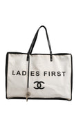 Chanel Ladies First White and Black Canvas Shopper Tote Women's Bag