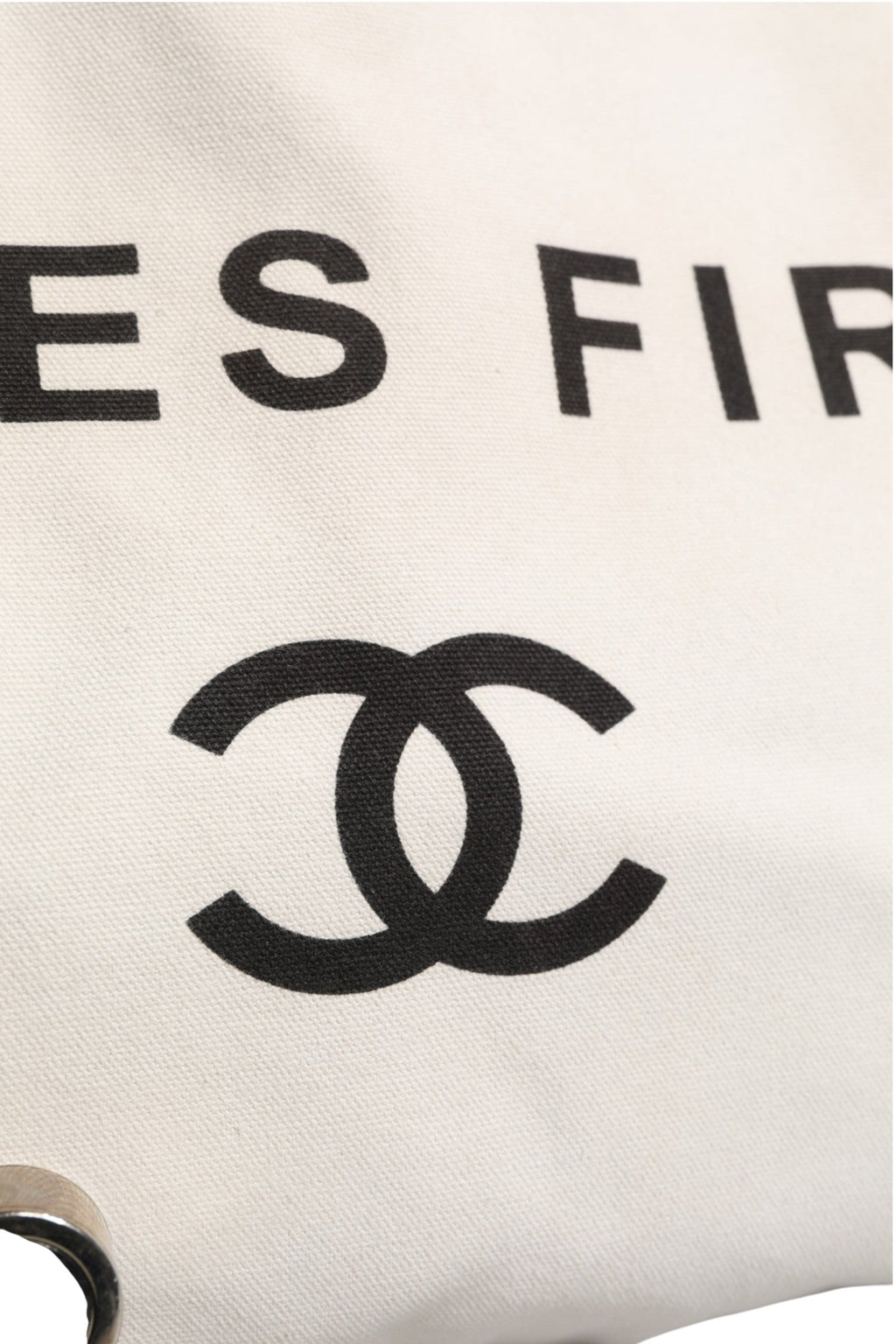 Chanel Ladies First White and Black Canvas Shopper Tote Women's Bag