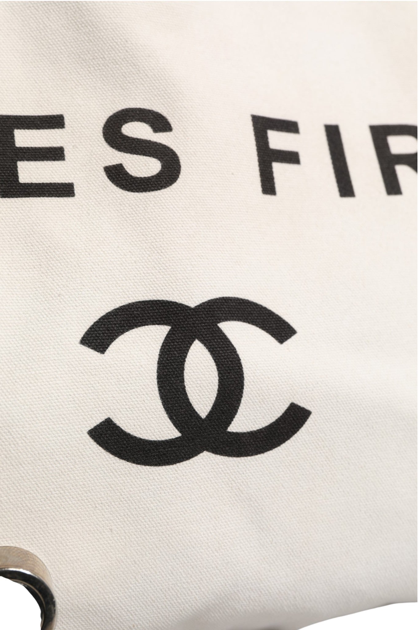 Chanel Ladies First White and Black Canvas Shopper Tote Women's Bag