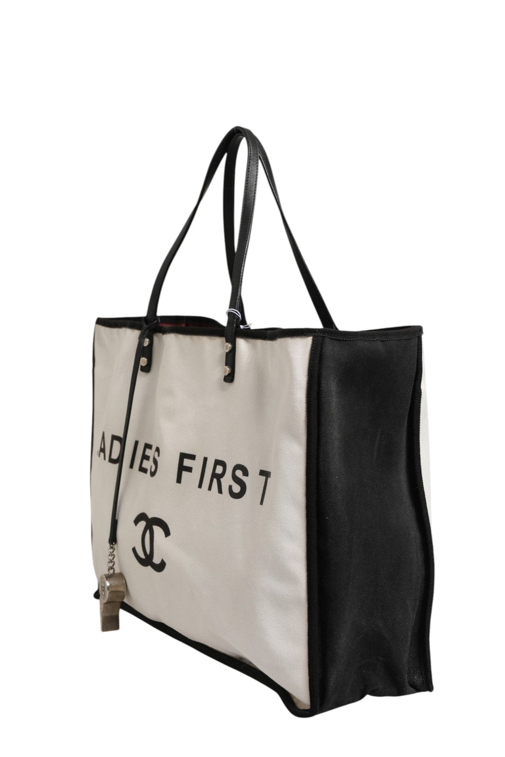 Chanel Ladies First White and Black Canvas Shopper Tote Women's Bag
