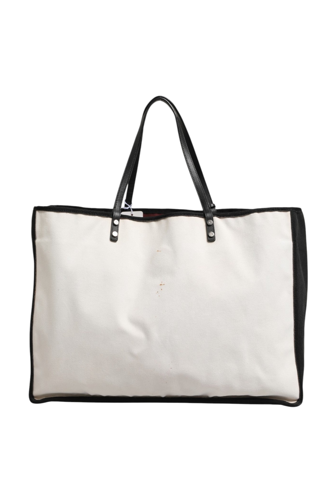 Chanel Ladies First White and Black Canvas Shopper Tote Women's Bag