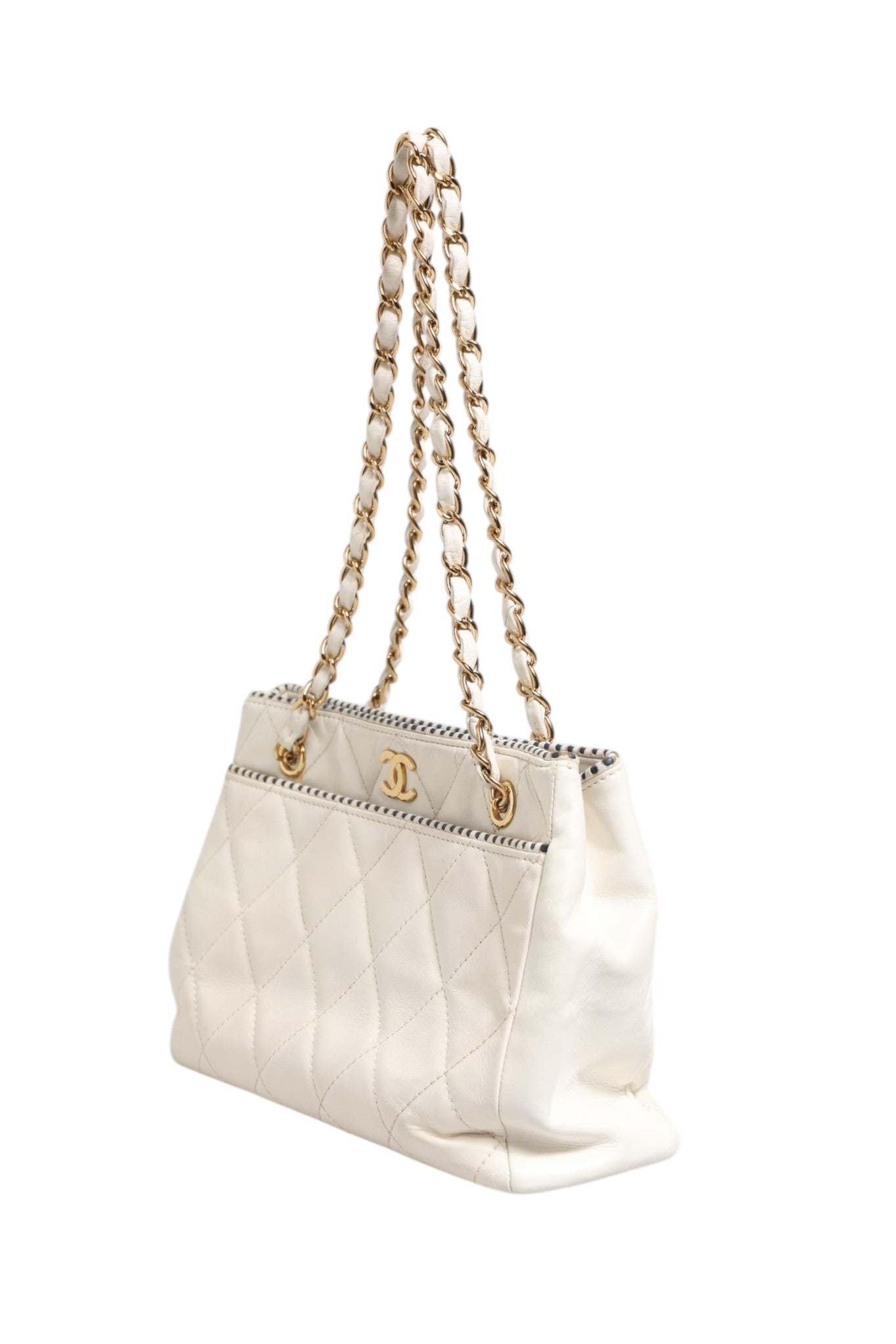 Chanel Shiny Calfskin Quilted Mini 22 White Women's 1792563