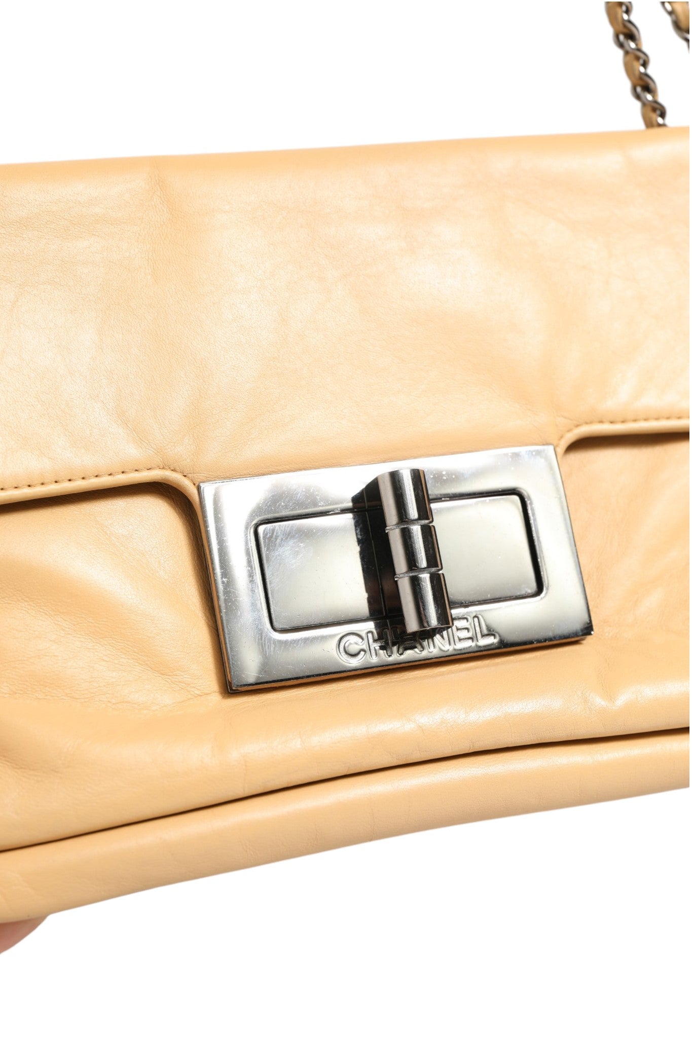 Chanel Beige Lambskin Giant Reissue Mademoiselle Lock Flap Women's Bag