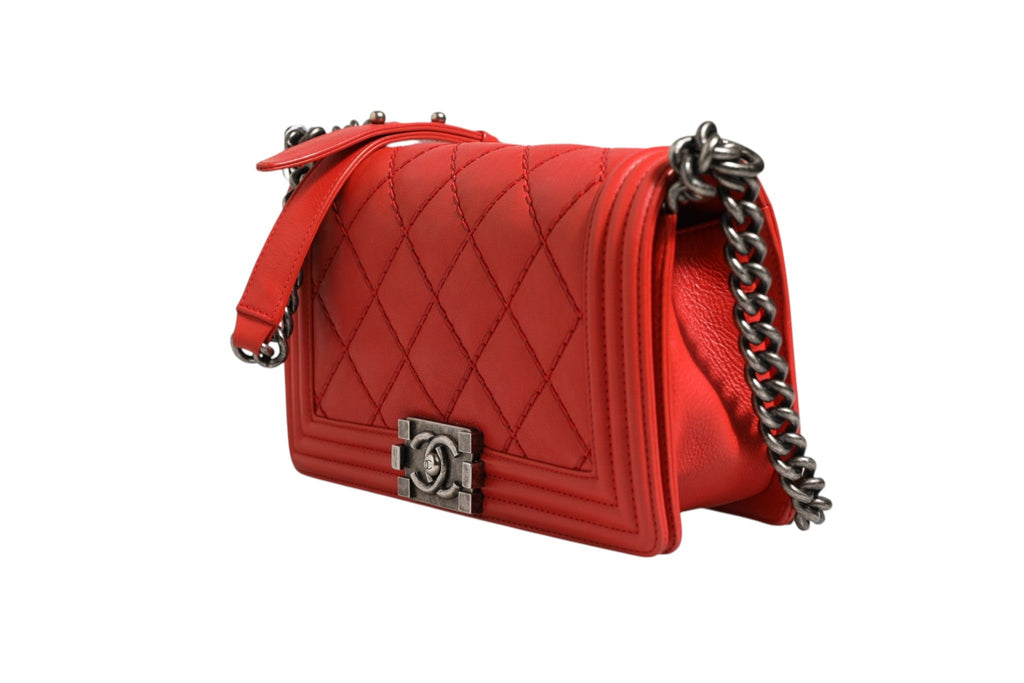 Chanel Red Diamond Stitch Calfskin Leather New Medium Boy Women's Bag