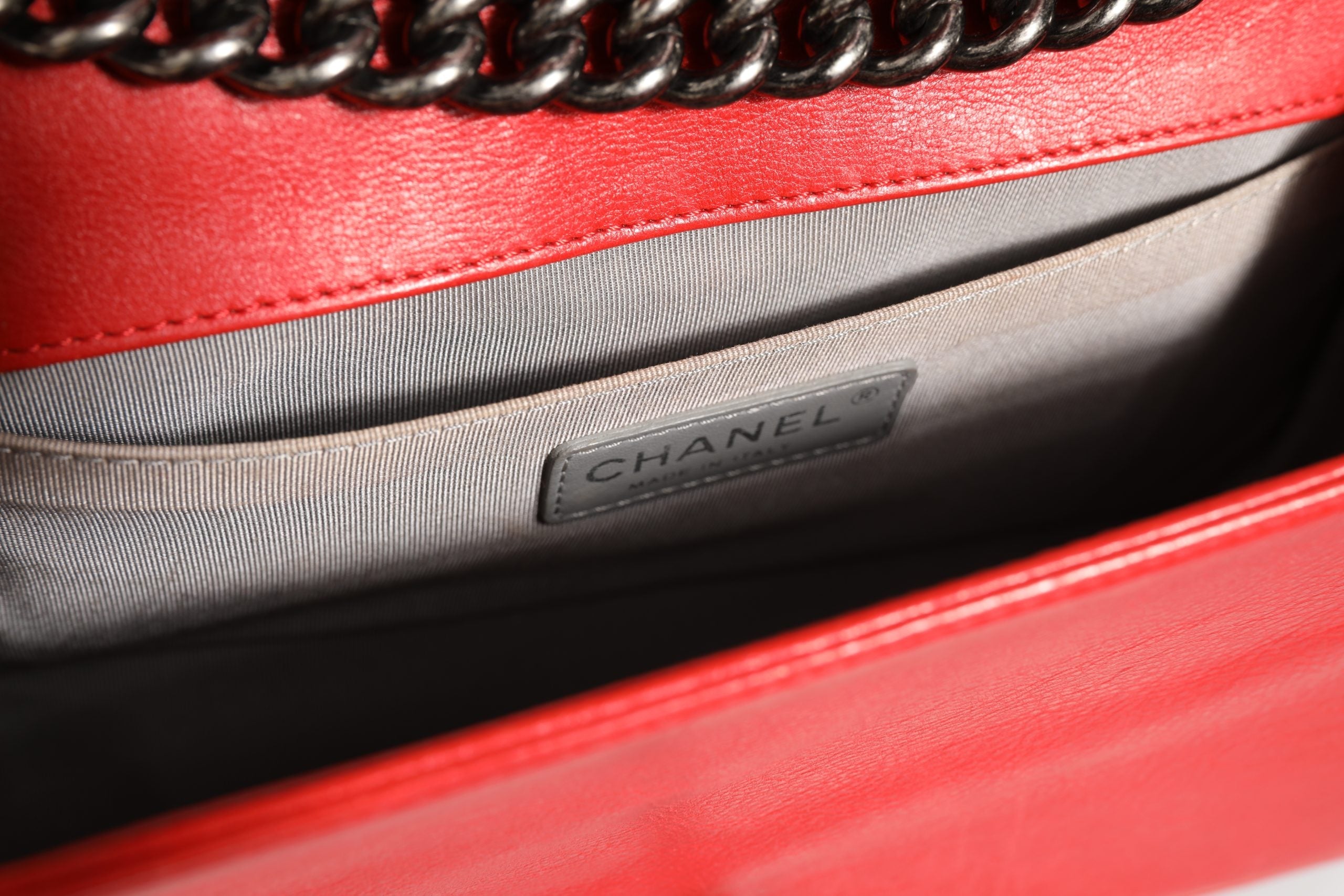 Chanel Red Diamond Stitch Calfskin Leather New Medium Boy Women's Bag