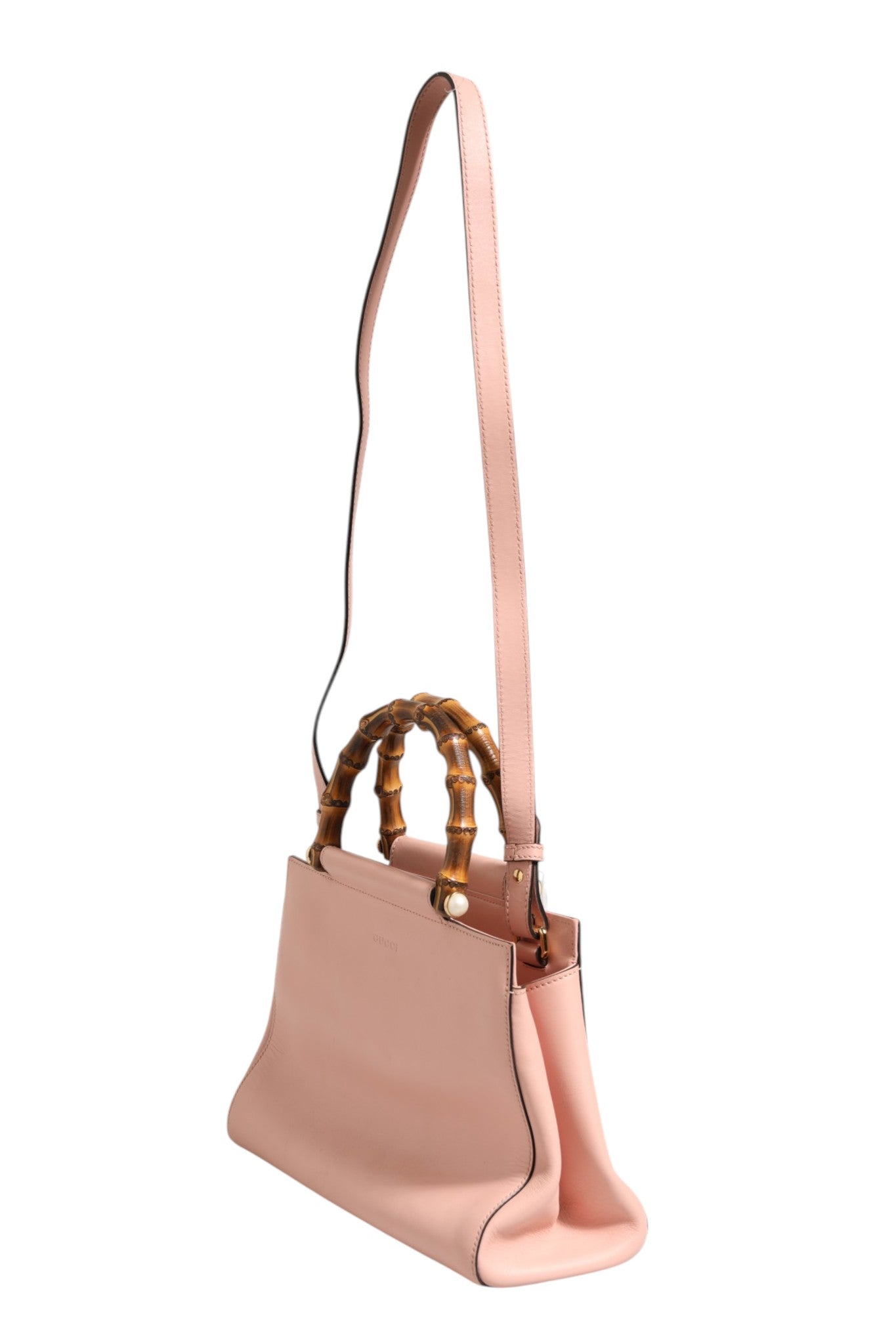 Gucci Pink And White Calfskin Small Nymphaea Top Handle Women's Bag (Pre-Owned)