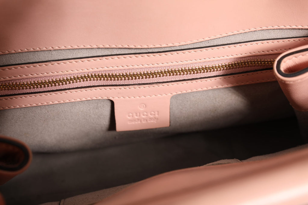 Gucci Pink And White Calfskin Small Nymphaea Top Handle Women's Bag (Pre-Owned)