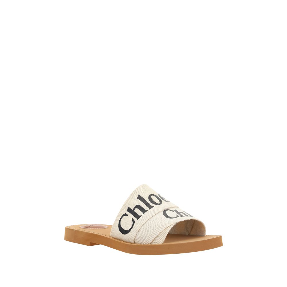 Chloé White Cotton Flat Women's Sandals