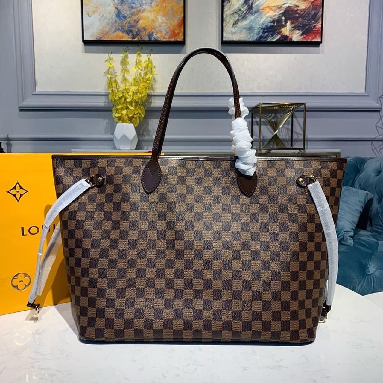 Louis Vuitton Neverfull GM Tote Bag Damier Ebene Canvas GLAMIrise Red For Women, WomenÃƒÂ¢Ã¢â€šÂ¬Ã¢â€žÂ¢s Handbags, Shoulder Bags 15.7in/40cm Louis Vuitton N41357