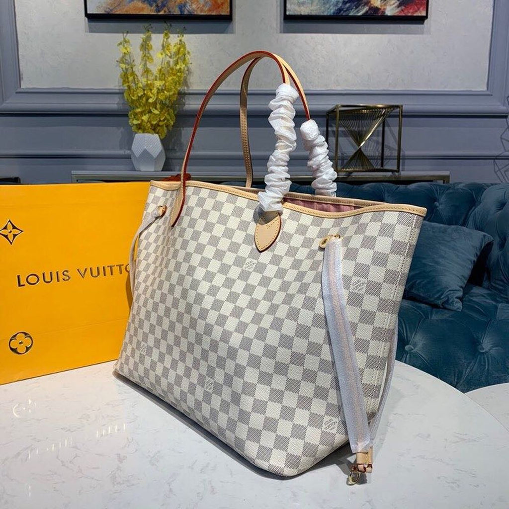 Louis Vuitton Neverfull GM Tote Bag Damier Azur Canvas Rose Ballerine Pink For Women,  Shoulder Bags 15.4in/39cm Louis Vuitton N41604